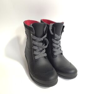 Tommy Hilfiger Womens Tamar Boot Rain Boots Faux Fur Black Lace Up Size 6